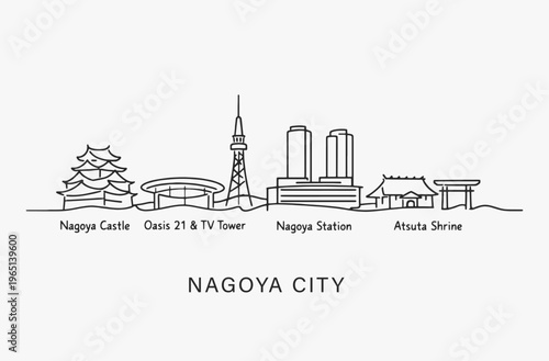 Photography Flat Design one line without breaking the Nagoya city.