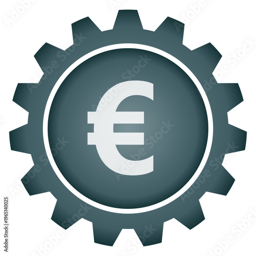 Euro currency symbol icon inside gear for European business and financial economy concepts professional vector and png illustration for banking and trade