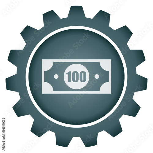 Money bank note icon with 100 value inside gear for finance and business profit concepts professional vector and png illustration for banking and wealth