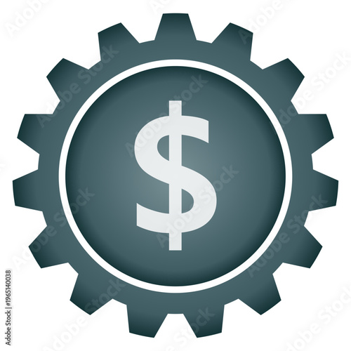 Dollar currency symbol icon inside gear for global business and financial market concepts professional vector and png illustration for banking and investment