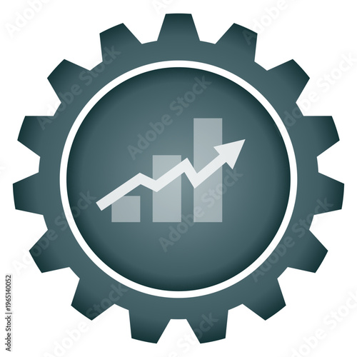 Business growth chart and bar graph icon inside gear for success and statistics concepts professional vector and png illustration for financial analysis