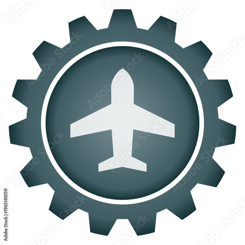 Airplane flight and aviation icon inside gear for travel and transportation logistics concepts professional vector and png illustration for air cargo and tourism