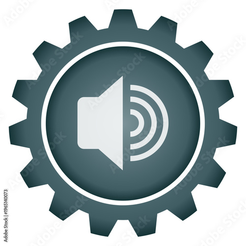 Speaker volume and audio sound icon inside gear for communication and media technology concepts professional vector and png illustration for megaphone alerts