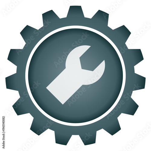 Wrench tool and repair service icon inside gear for maintenance and industrial work concepts professional vector and png illustration for technical support