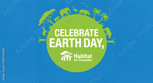 Celebration of Earth Day featuring wildlife silhouettes and habitat preservation themes with text branding for environmental NGOs and nature conservation awareness programs