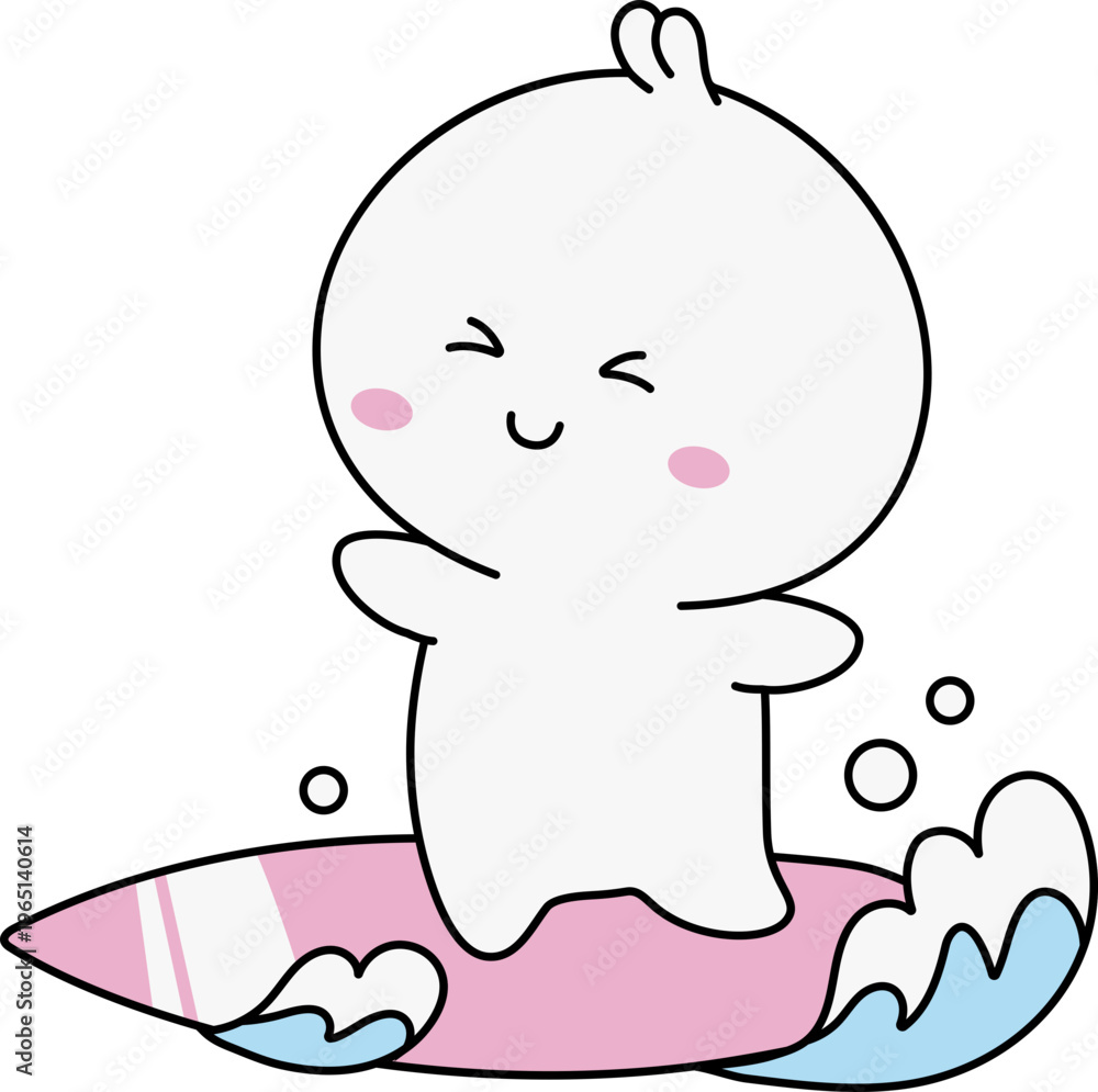 Fototapeta premium Cute Emoji Playing In Ocean Waves Summer Vacation Activity