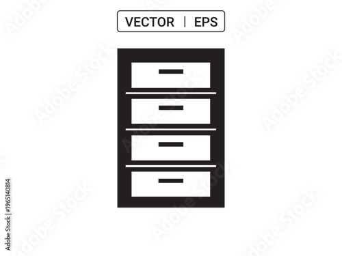 Black filing cabinet with four drawers isolated on white background office storage furniture concept.