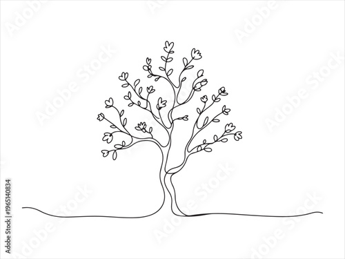 continuous one line drawing of nature tree, nature minimal vector illustration