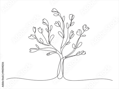 continuous one line drawing of nature tree, nature minimal vector illustration