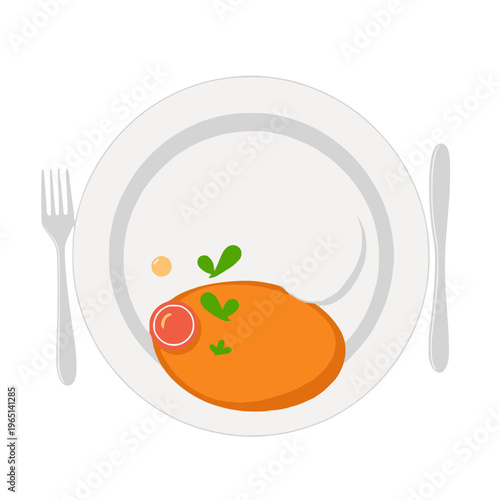 A vector graphic of a plate of food with a fork and knife on a transparent background