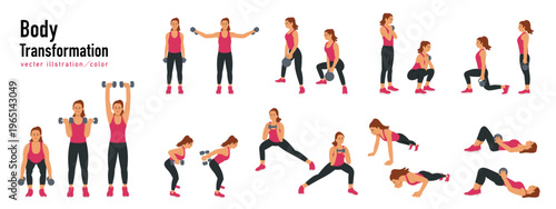 Body Transformation. A woman doing weight training.