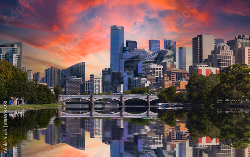 Fotografi Melbourne city skyline over the Yarra River in Victoria, Australia