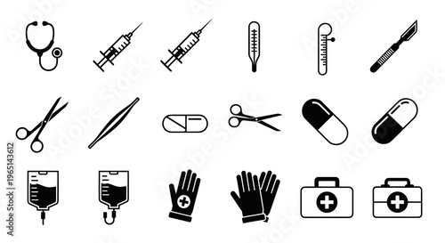 Medical Equipment and First Aid Healthcare Icon Set