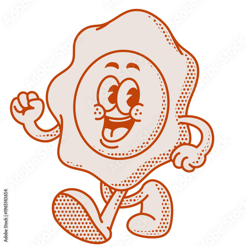 Funny Retro Fried Egg Character Walking Vintage Mascot