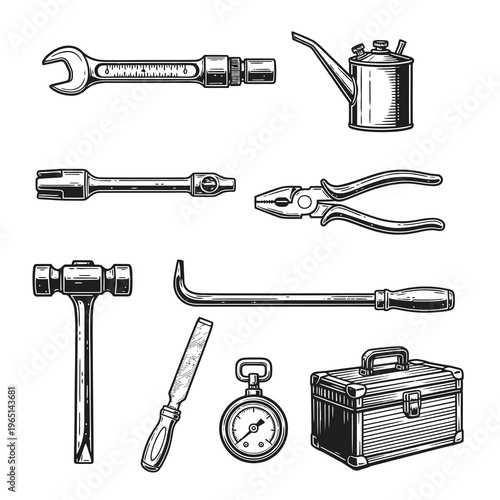 Professional Mechanical Hand Tools and Hardware Vector Set