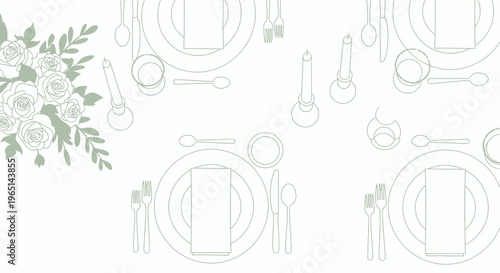 Photos Elegant Table Setting with Floral Accents, Minimalist Line Art