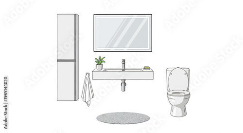 Modern Bathroom Design with Sink, Toilet, Cabinet, Mirror, and Rug