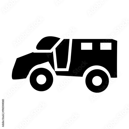vector illustration of a millitary car solid glyph style transportation symbol