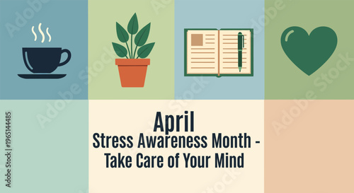 Stress awareness month mindfulness and self care illustration