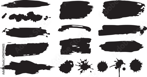 Mega bundle of different ink brush strokes:rectangle,square and round freehand drawings.Ink splatters,grungy painted lines,artistic design elements:waves,circles,triangles.
