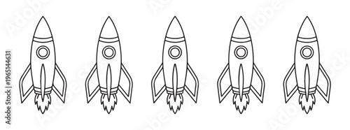 Five rockets with smoke trails in a line, representing speed, power, and forward momentum.
