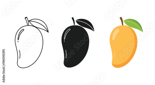 tropical fruit icons set mango avocado pear - Solid vector icons  - Clipart, sticker - icon set