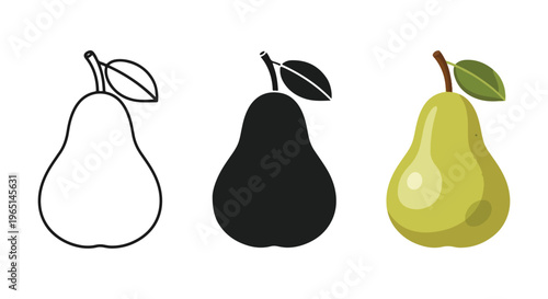 three pears icon set minimal design - Minimalist, flat icon, outline, glyph, linear, clipart, sticker - icon set