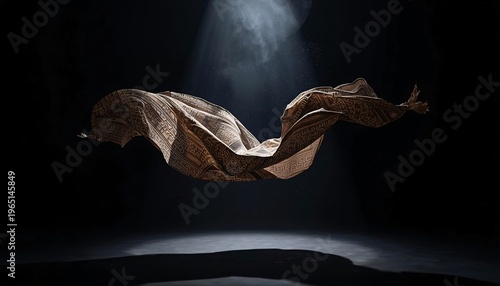 Luxury Batik Fabric Suspended in Air with Dramatic Spotlight