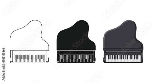 grand piano icon set minimal design - Minimalist, flat icon, outline, glyph, linear, clipart, sticker - icon set