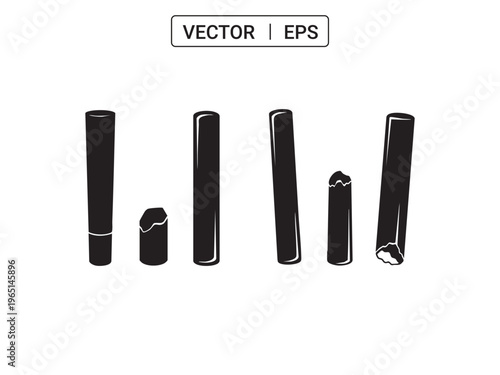 Set of black cigars or cigarettes in flat icon style, vector illustration.