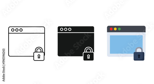 secure login interface icon set - logo icons vector set. Blue, Black and white icons