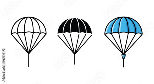 three hot air balloons icon set - Minimalist, flat icon, outline, glyph, linear, clipart, sticker - icon set