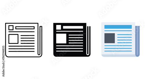 Newspaper Icon Set - Minimalist, flat icon, outline, glyph, linear, clipart, sticker - icon set