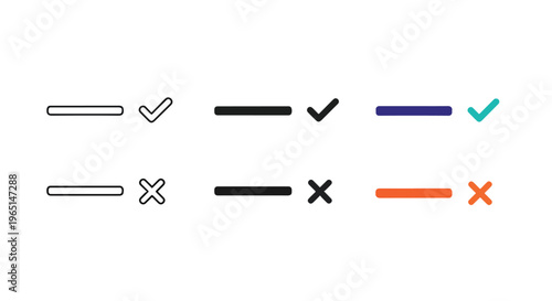 flat approval icons set check cross symbols - Solid vector icons  - Clipart, sticker - icon set