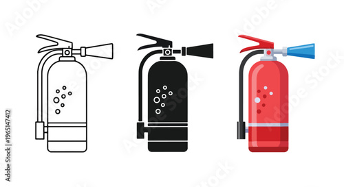 fire extinguisher safety icon set flat design - Minimalist, flat icon, outline, glyph, linear, clipart, sticker - icon set