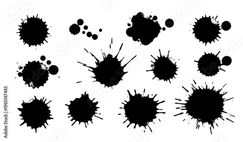 Abstract ink blot splatter set black grunge vector illustration