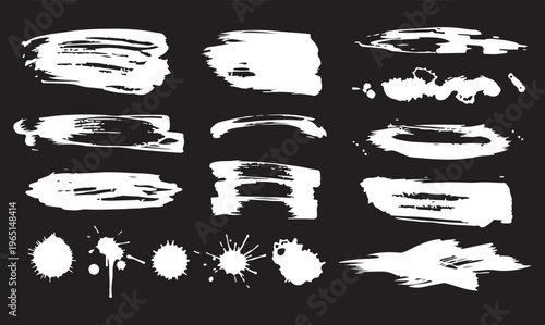 Mega bundle of different ink brush strokes:rectangle,square and round freehand drawings.Ink splatters,grungy painted lines,artistic design elements:waves,circles,triangles.