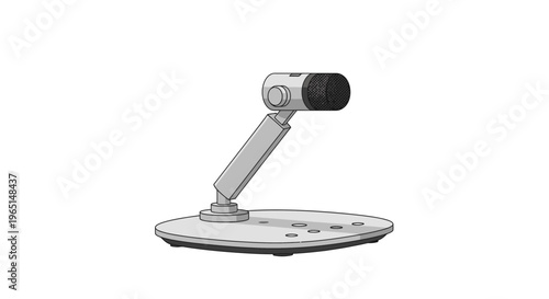 Webcam camera device with flexible arm and circular base, ideal for video conferencing and streaming