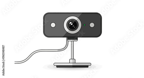 Modern black digital webcam with an active green indicator light, designed for seamless video conferencing, online communication, and remote work collaboration