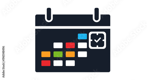 Sleek digital calendar and clock icon, representing organized time, event scheduling, and deadline management for efficient productivity and planning solutions in a modern workspace
