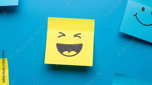 Colorful Emoji Sticky Notes on Bright Blue Background.