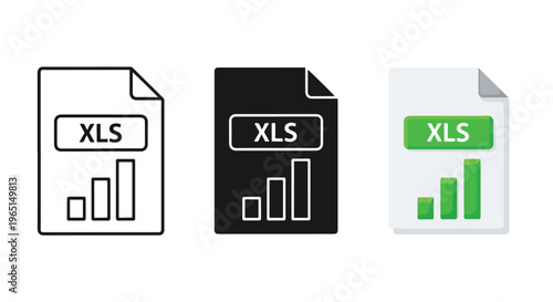 minimalist xls file icon set vector - logo icons vector set. Blue, Black and white icons