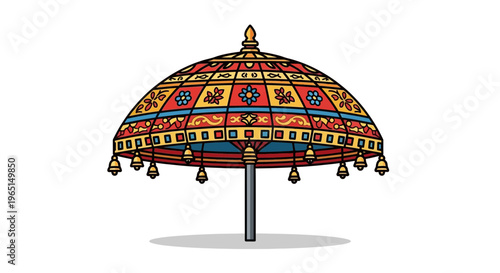 A beautifully ornate and colorful umbrella adorned with intricate patterns and decorative elements, evoking a sense of cultural tradition and artistic craftsmanship