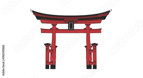 Vibrant Red Traditional Japanese Torii Gate Illustration Symbolizing Spirituality and Cultural Heritage on a Clean White Background, Ideal for Travel and Architectural Themes