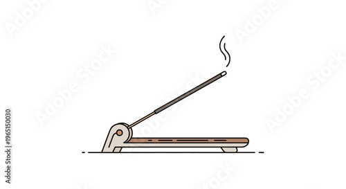 Vector illustration of a burning incense stick in a modern holder, with a delicate wisp of smoke rising, symbolizing relaxation, meditation, and aromatic tranquility for spiritual practices