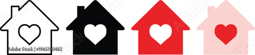 Colorful house silhouette icons with heart shapes