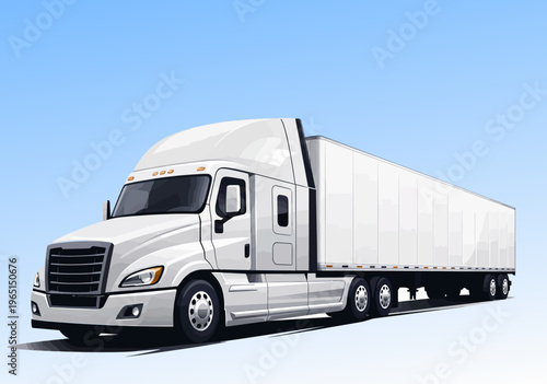 076-49-White modern heavy duty semi-truck trailer vector illustration on a blue background