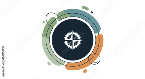 Abstract Compass Rose Emblem with Organic Shapes and Swirls