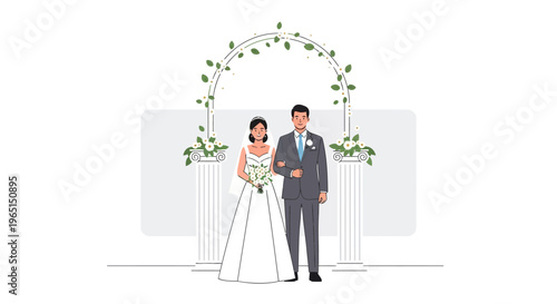 Bride and Groom Wedding Couple Under Floral Archway