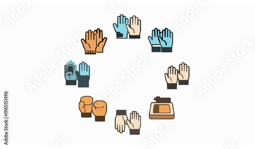 Modern gloves icons collection in circular layout with protective medical winter and sports glove designs